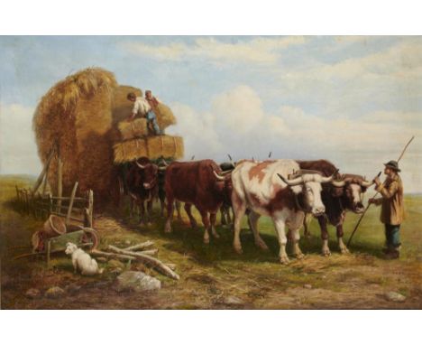 FOLLOWER OF RICHARD ANSDELL LOADING A BULLOCK CART WITH HAY  indistinctly signed, oil on canvas, 49.5 x 75cm++In ready to han