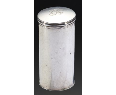 A VICTORIAN SILVER NUTMEG GRATER  of cylindrical form and oval section, 5.7cm h, by Taylor &amp; Perry, Birmingham 1838, 1oz 