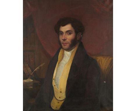 ENGLISH SCHOOL, EARLY 19TH CENTURY PORTRAIT OF JOHN WADSWORTH OF NOTTINGHAM  seated half length in a brown coat and yellow wa