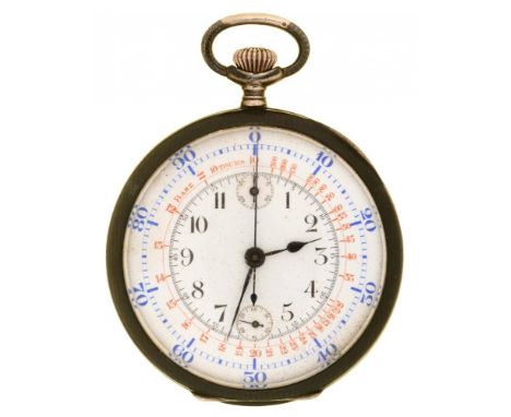 A SWISS SILVER NIELLO KEYLESS LEVER CENTRE SECONDS CHRONOGRAPH WATCH, C1890  with twin subsidiary dials, silver cuvette,  4.9