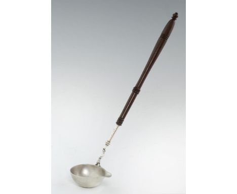 A GEORGE II SILVER PUNCH LADLE  the underside of the bowl engraved with initials and date N*D 1755 within foliage, turned mah