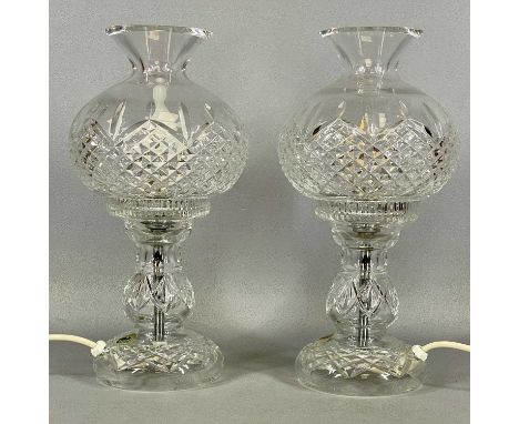 PAIR OF WATERFORD CRYSTAL CUT GLASS TABLE LAMPS & SHADES, 32cms (h)Provenance: private collection Conwy