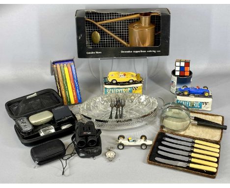 VARIOUS ITEMS including boxed Rubik cube puzzle, vintage boxed Scalextric vehicles and other electric itemsProvenance: privat