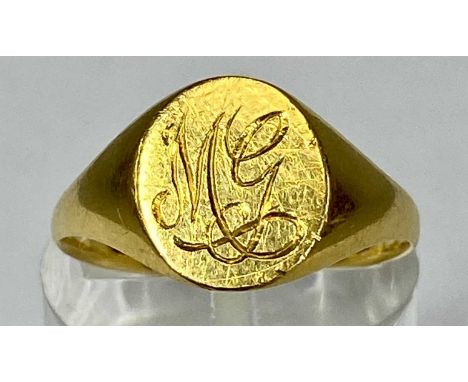 22CT GOLD SIGNET RING, engraved and monogrammed, size M, 3.4gmsProvenance: private collection Anglesey