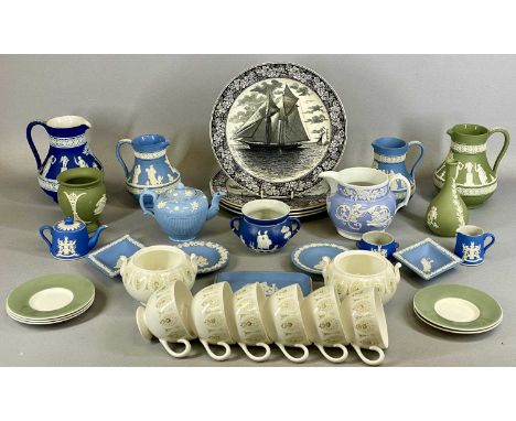 COLLECTION OF WEDGWOOD CERAMICS including fourteen-piece tea service, basalt jugs, vases and pin trays etcProvenance: private