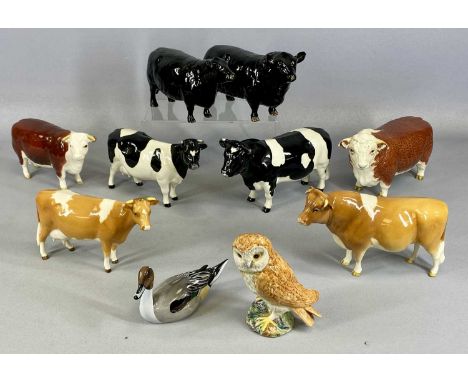 GROUP OF BESWICK ANIMALS comprising Hereford bull and cow, Welsh Black bull and cow, Friesian bull and cow, Guernsey bull and