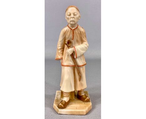 RARE ROYAL WORCESTER FIGURE of Chinaman holding an opium pipe, in blush ivory, from the 'Countries of the World' series, impr
