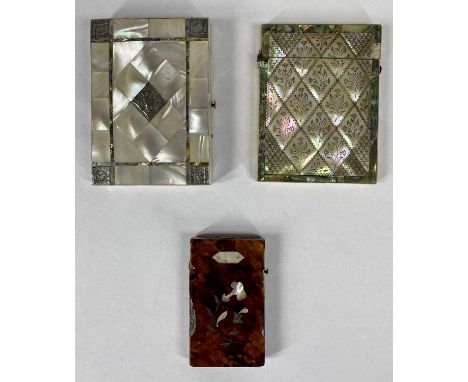 VICTORIAN MOTHER OF PEARL & SILVER VENEERED CARD CASE with concertina interior, 11 x 7.5cms, another Victorian mother of pear