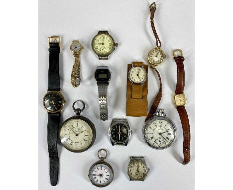 COLLECTION OF POCKET & WRISTWATCHES, including silver cased centre seconds chronograph, no. 21930, Continental white metal ca
