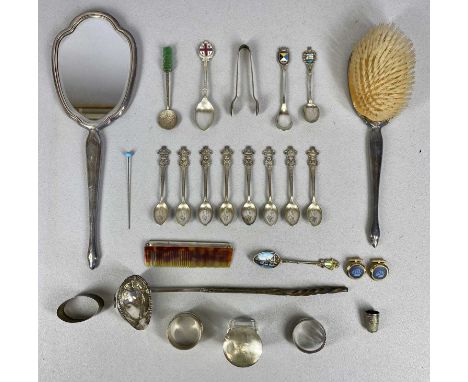 GROUP OF SMALL SILVER/WHITE METAL COLLECTABLES including a toddy ladle with whalebone handle, scent bottle, three napkin ring