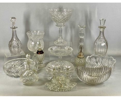 COLLECTION OF CUT GLASSWARE including a Georgian hobnail cut glass 'thistle' vase, 25cms (h), tall footed bowl, 30cms (h), va