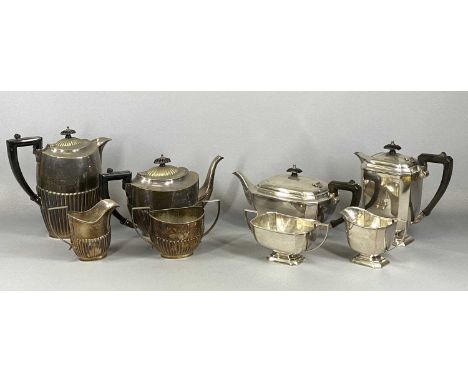 EPNS FOUR PIECE TEA SERVICE of octagonal form and EPNS four piece service of oval form with gadrooned decorationProvenance: p