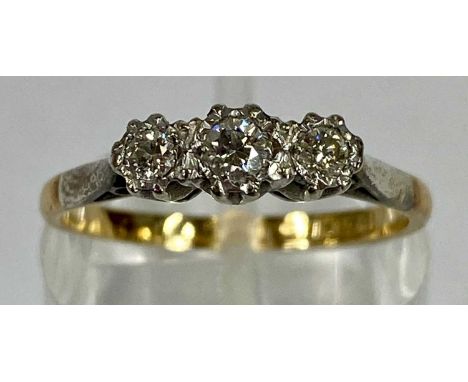 18CT GOLD PLATINUM THREE-STONE DIAMOND RING, size M, 2.3gmsProvenance: private collection Anglesey