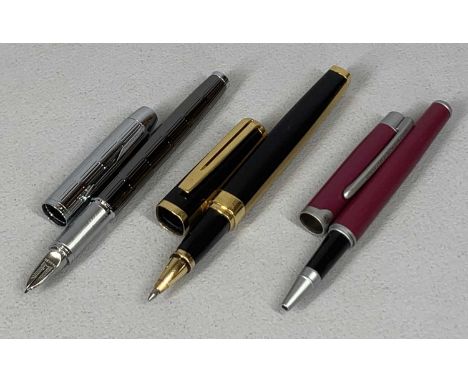 COLLECTION OF PENS including Waterman black and gold coloured rollerball pen, a Parker black and silver coloured rollerball p