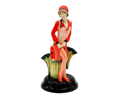 Limited edition glossy Art Deco figure of a a lady in red and black exposing her stocking. Kevin Francis and Peggy Davies Cer
