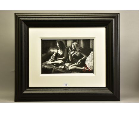 FABIAN PEREZ (ARGENTINA 1967) 'EUGIE AND GEO III' a sketch of two scantilly clad females on a sofa, signed bottom right, char