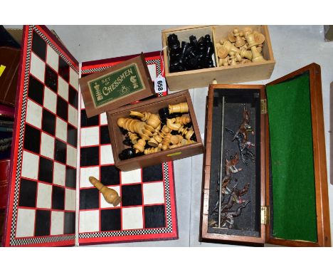 AN ASCOT RACING GAME IN WOODEN BOX, with six lead horses, together with J.J &amp; Son chess set, an unbranded chess set, Marc