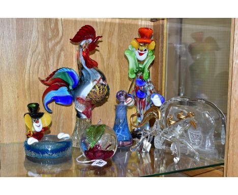 A GROUP OF GLASSWARE, to include Caithness 'Windfall' paperwieght shaped as an apple, a Mayflower Glass Unicorn, a Dartington