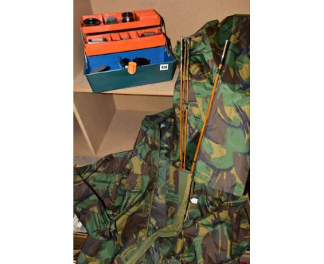 FISHING RELATED ITEMS, comprising a box containing reels (K P Morritts Intrepid Elite and Zangi atom, a few floats and a few 