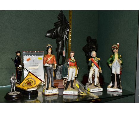 A COLLECTION OF EIGHT CERAMIC AND METAL MILITARY FIGURES, comprising a Michael Sutty limited edition figure 'The Staffordshir