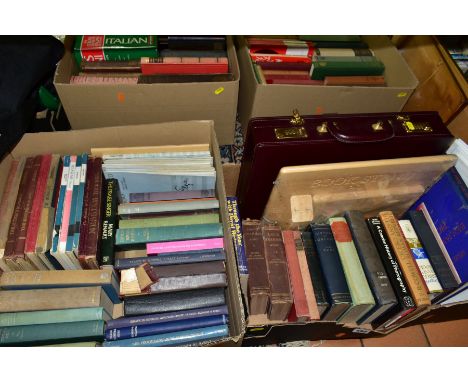 BOOKS, four boxes containing approximately one hundred and ten titles including Musical scores( Handel, Mendelssohn, Elgar), 