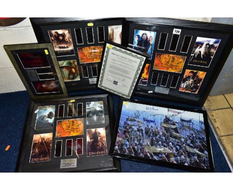 LORD OF THE RINGS INTEREST, comprising three framed strips of 35mm film, nine strips per frame plus pictures, from editions o