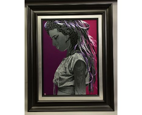PAUL NORMANSELL (BRITISH 1978), 'SOMEONE TO WATCH OVER ME - STUDY', a portrait of Amy Winehouse, initialled bottom left, acry