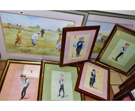DOUGLAS E WEST, Two open edition golfing themed prints 'The Long Chip' and 'Now the 19th Hole', both mounted, framed and glaz