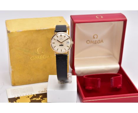 AN 'OMEGA GENEVE' WRISTWATCH, hand wound movement, round silver dial signed 'Omega, MLM, Geneve', date window at the three o'