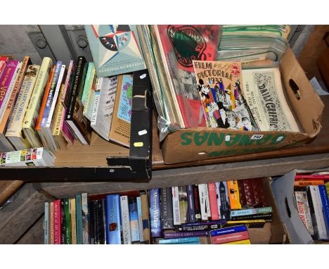 FIVE BOXES OF BOOKS, MAGAZINES RE-PRINTS OF NEWSPAPERS, ETC, includes cookery, travel, gardening interest and fiction (five b