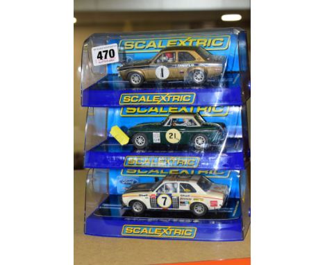 TWO BOXED SCALEXTRIC FORD ESCORT MK1 RALLY CARS, RS1600 No.1 in gold, (C2920) and 1972 East African Safari Rally No.7 (C3099)