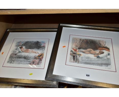 ANTOINE CALBERT (18601- 1944) A PAIR OF NUDE FEMALE STUDY PRINTS, signed in the plate mounted, framed and glazed, size approx