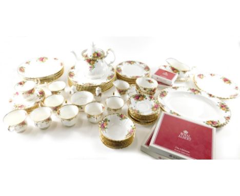 Various Royal Albert Old Country Roses dinner ware, to include oval meat plate, 35cm wide, part tea service, teapot, cups, sa