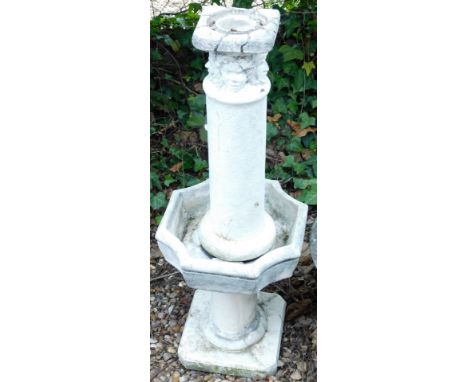 A garden fountain, the column top, decorated with masks, etc., the square base, with a cylindrical column, etc., 104cm high o
