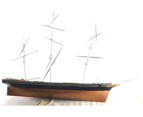 A ship model of the Dallas Revenue Cottage New York 1815, with realistic rigging and deck, on oak stand, 65cm high. 