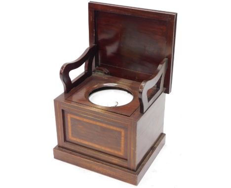 An Edwardian mahogany boxwood and strung box commode, with fitted interior, 44cm high, 55cm wide, 51cm deep.