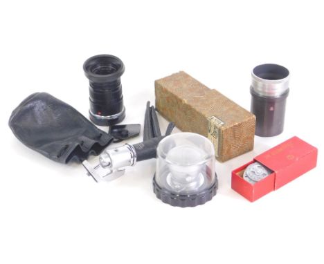 A Leitz Wetzlar lemar-c 1:4/90, number 2572873, 10cm wide, other Lieca and Wetzlar items, light meter in original packaging, 