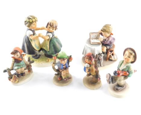 Various Goebel Hummel figures, to include Little Bookkeeper 1955, 13cm high, Apple Tree Girl, Apple Tree Boy, etc. (6)