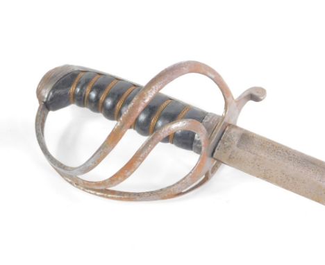 An 1821 type light trooper's sword, plain blade, turned grip and pierced guard, lacking scabbard, 87cm long. (AF) 