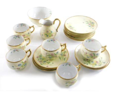An Epiag Royal Czechoslovakia semi porcelain part tea service, to include cups, saucers, sugar bowl, 13cm diameter, milk jug,