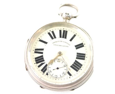 An Edward VII silver cased pocket watch, the enamel dial inscribed 'In Proof Patent English Lever', with fusee lever movement