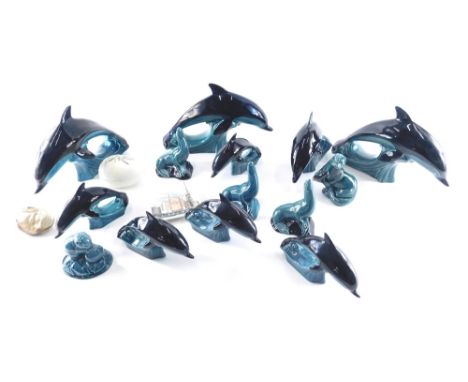 Various Poole pottery, to include dolphins, in black and turquoise, 17cm high, printed marks beneath, various others, etc. (a