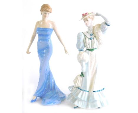 A Royal Doulton porcelain figurine of Diana, and Coalport Golden Age figure of Beatrice At The Garden Party, limited edition 