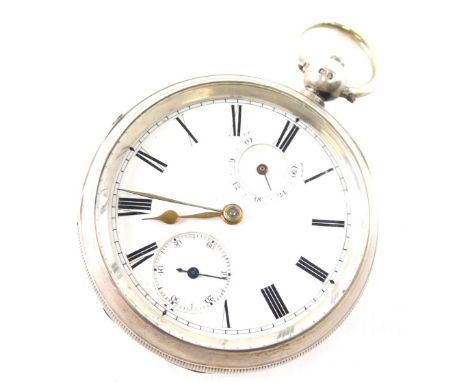 A Edward VII silver cased pocket watch, with enamel Roman Numeric dial with two subsidiary dials, Chester 1908.