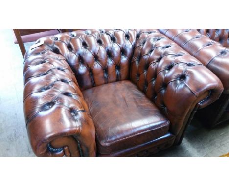 Brown leather 3 seater chesterfield sofa and club chair