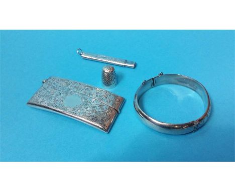 Silver card case, bangle, thimble etc.