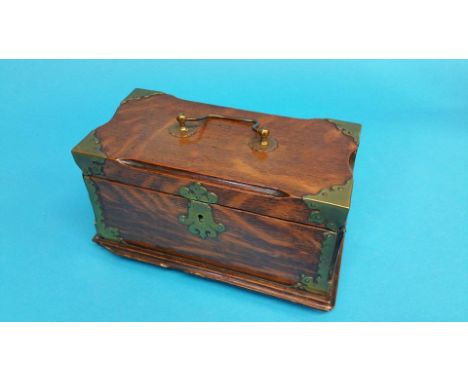 An oak and brass two division tea caddy, 23cm wide