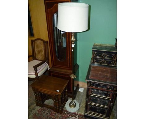 An elegant Standard Lamp having a reeded pillar, veined white marble base and complete with a beige shade, 62'' high approx.