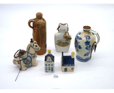 A small quantity of figures including two Delft miniature houses made for 'Bols' royal distilleries Holland, small ceramic oi