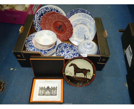 A quantity of china including Burleigh plates, various coloured bowls, a Burleigh ''Felicity'' teapot, horse plate, etc.